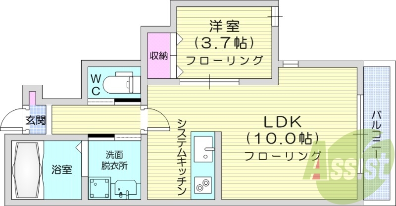 1LDK、浴室乾燥機、モニター付きインターホン、IHコンロ