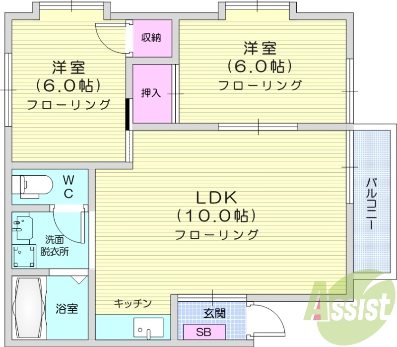 2LDK、ペット可能、独立洗面台、角部屋、追炊き機能