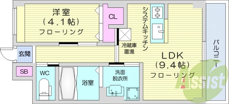 1LDK、バストイレ別、エアコン、室内洗濯置場