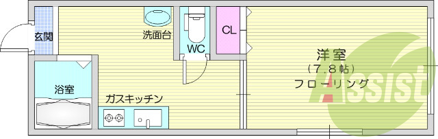 １K、独立洗面台、角部屋、風呂トイレ別、