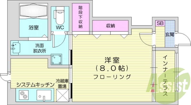１K、バストイレ別、クローゼット、収納、室内洗濯機置場