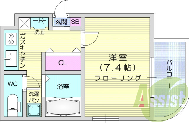 1K、エアコン、バストイレ別、2口コンロ