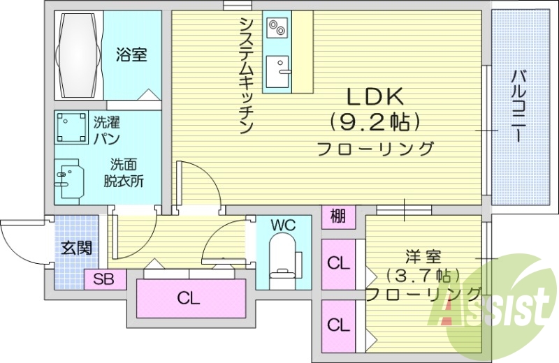 1LDK、追炊き機能、ネット無料、カウンターキッチン