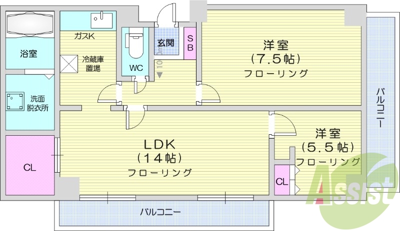 2LDK、追い炊き、オートロック、日当たり良好