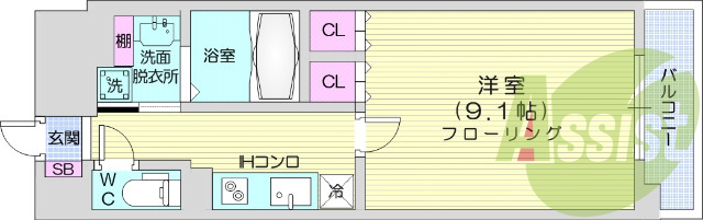 １K、浴室乾燥、エアコン、IHシステムキッチン、オートロック