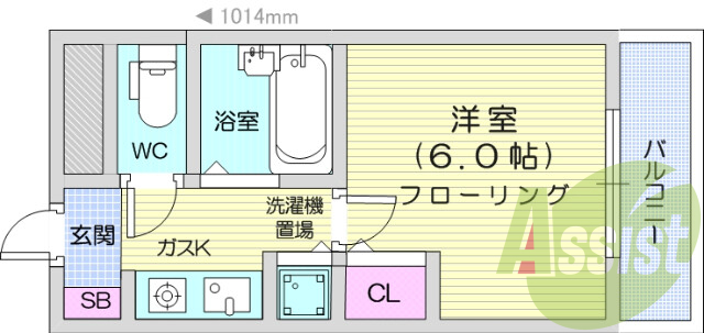 1K、エアコン、バルコニー、オートロック