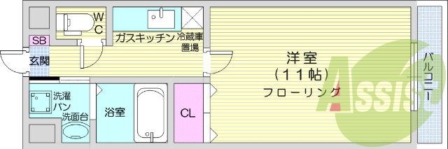 1K、エアコン、バストイレ別、オートロック