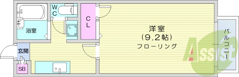 １K、バス・トイレ別、追い焚き、モニター付きインターホン
