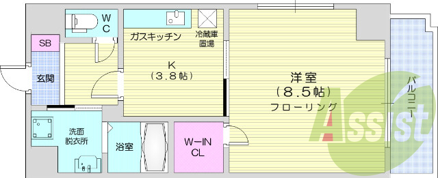 1K、温水洗浄便座、洗髪洗面化粧台、バストイレ別