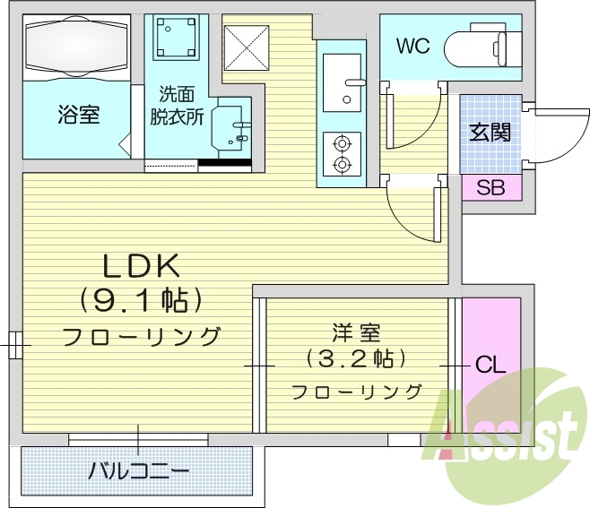 1LDK、エアコン、洗濯機置場、独立洗面台、収納