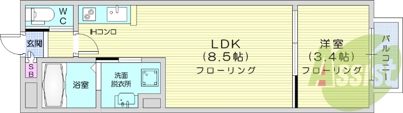 1LDK　南向き　浴室乾燥機　追い焚き機能　ネット無料