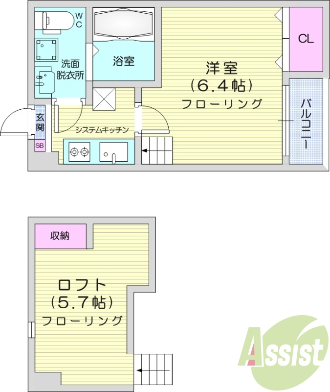 1K、ネット無料、オートロック付き、エアコン、ロフト