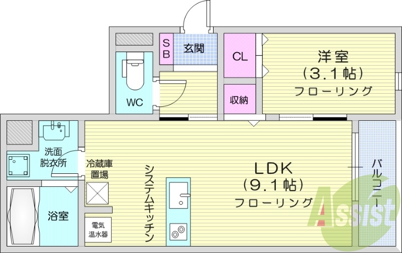 1LDK、ネット無料、オール電化、オートロック、ペット可