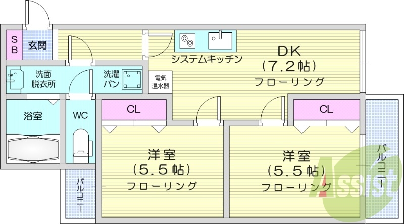 2DK、オール電化、独立洗面台、シャワートイレ、ペット相談