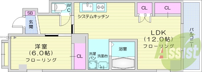 1LDK、独立洗面所、南向き、エアコン、都市ガス