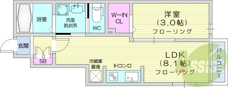 1LDK　IHコンロ　インターネット無料　浴室乾燥機