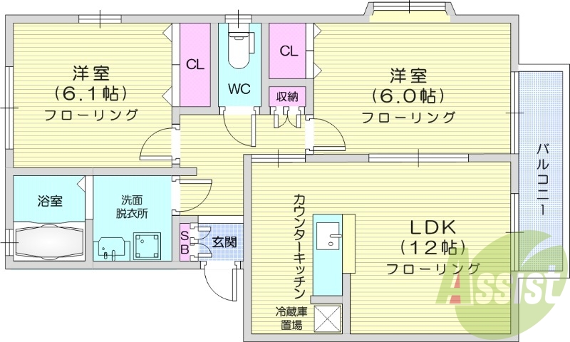 2LDK　追焚機能　浴室乾燥機　シャワー付き独立洗面台　
