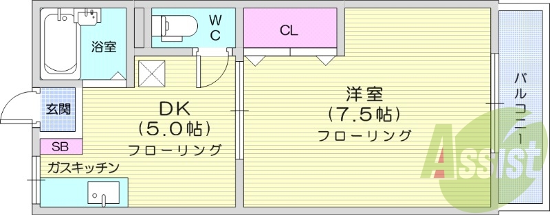 1K　温水洗浄便座　インターネット無料　都市ガス