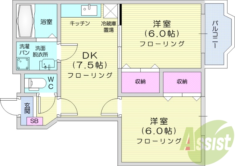 2DK、エアコン、独立洗面台、ペット可能、追い焚き