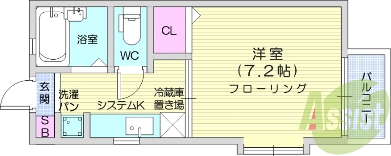 1K、エアコン、温水洗浄便座、TV付インターホン。