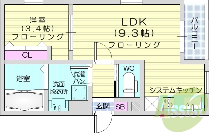 1LDK、浴室乾燥、宅配ボックス、オートロック、エアコン