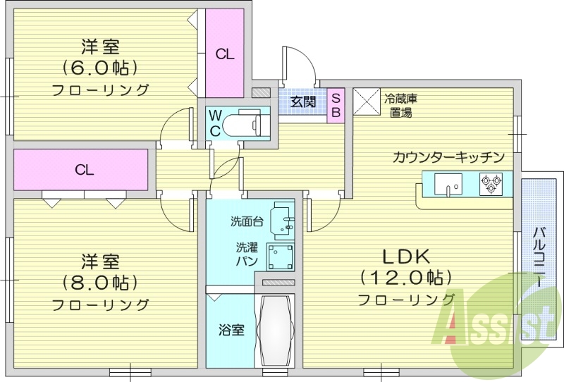 2LDK、オートロック、エアコン2台、物置付き