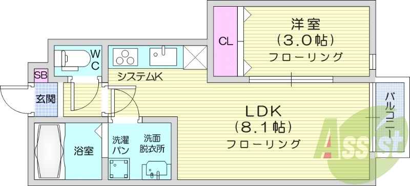1LDK、ネット無料、IH、防犯カメラ、浴室乾燥。追い焚き