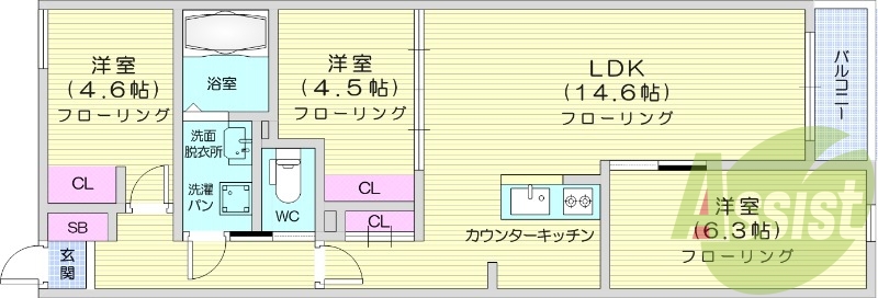 3LDK、オートロック、IH、追い焚き、ネット無料