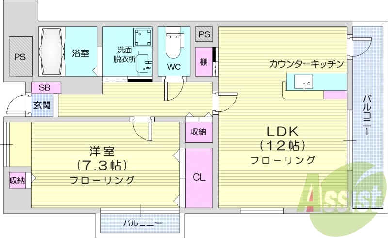 1LDK、都市ガス、トランクルーム付き　