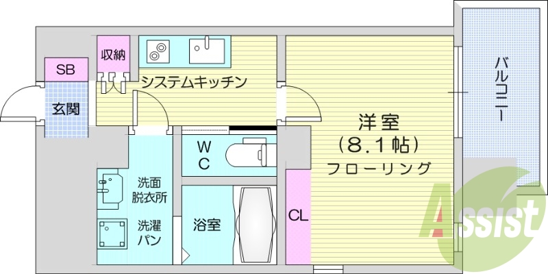 1K、追い焚き、ネット無料、オートロック、宅配BOX。