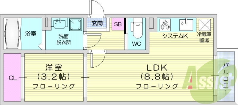 1LDK　都市ガス　システムキッチン　ネット無料　追い焚き