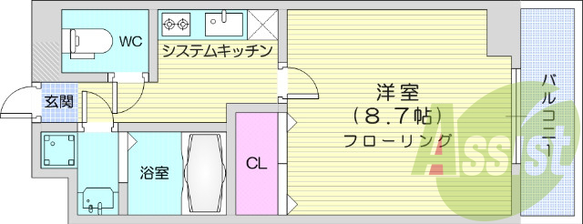 1LDK、オートロック、モニター付きインターホン、エアコン