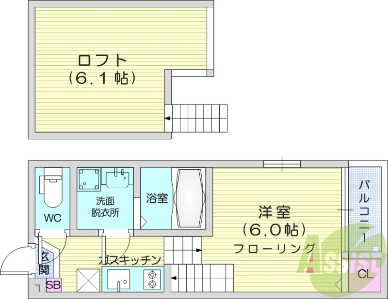 1K、エアコン、室内洗濯機置場、トイレ浴室別、収納
