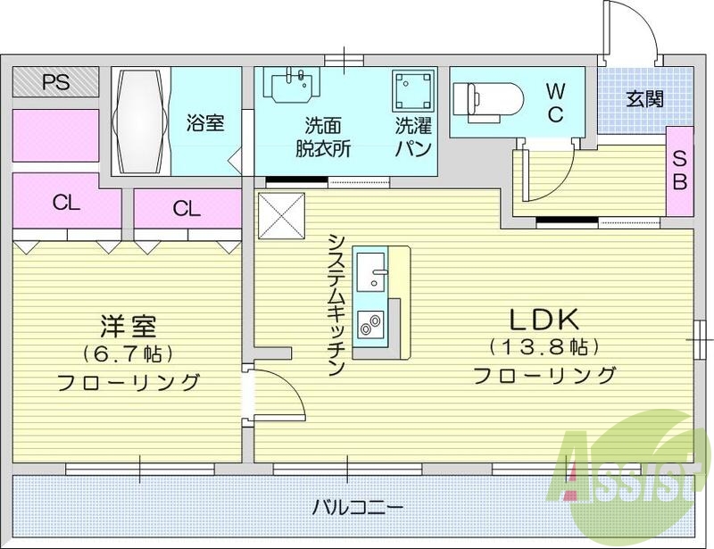 1LDK、ネット無料、システムキッチン、浴室乾燥、エアコン