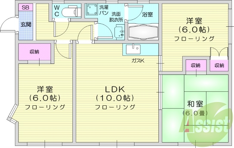 3LDK、駐車場2台無料、追炊き、独立洗面台、TVインフォ