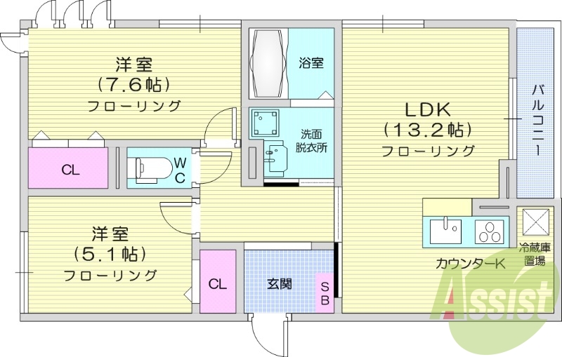 2LDK　インターネット無料　独立洗面台　追い焚き機能