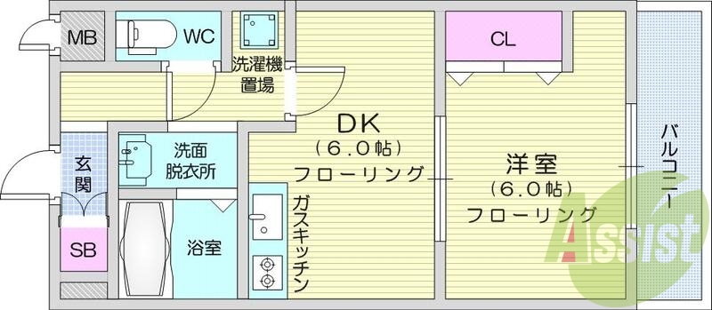 1DK、エアコン、室内洗濯機置場、トイレ浴室別、クローゼット