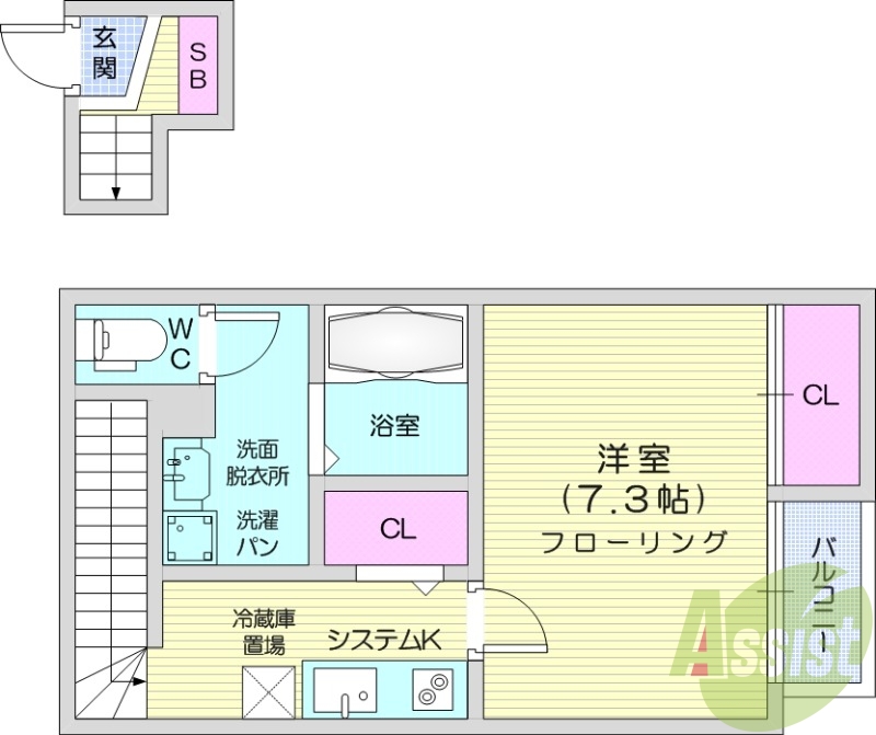 1K、浴室乾燥、ネット無料、追い焚き、都市ガス、IH２口
