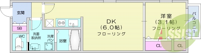 1DK、IHクッキングヒーター、浴室乾燥機