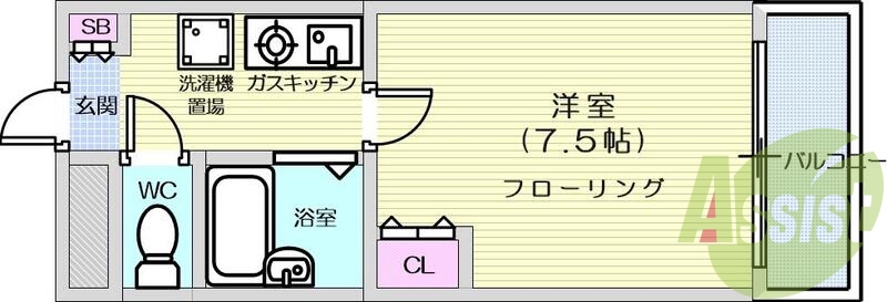 1K、バス・トイレ別、エアコン、バルコニー、エレベーター