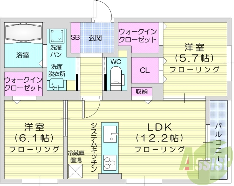 2LDK、都市ガス、一坪風呂、オートロック、防犯カメラ