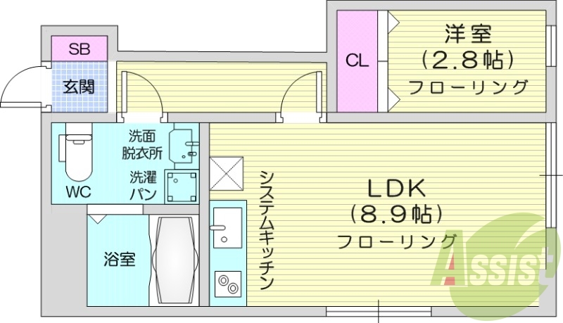 1LDK、追い焚き、ネット無料、IH、独立洗面台。