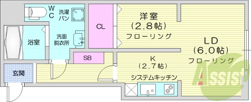 1LDK、追い焚き、ネット無料、IH、独立洗面台。