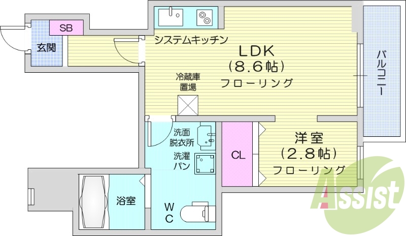 1LDK、追い焚き、ネット無料、IH、独立洗面台。