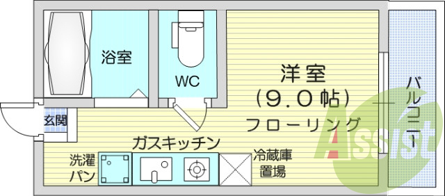 1R、インターネット無料、防犯カメラ、エアコン。