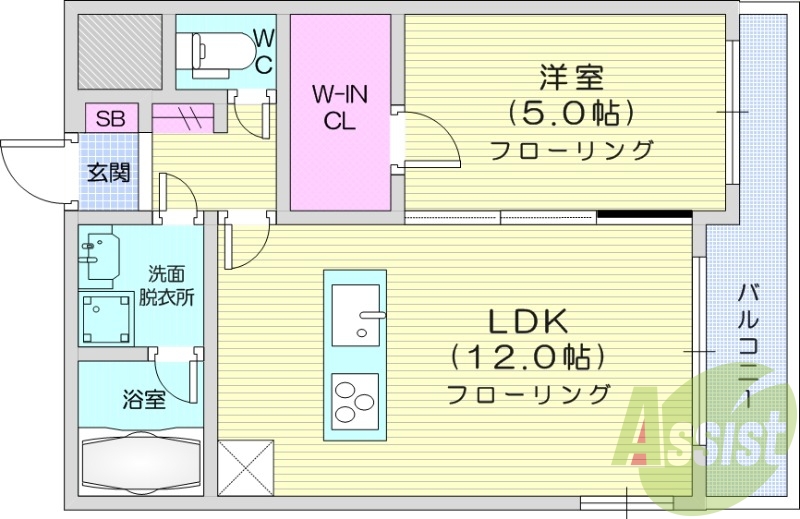 1LDK、エアコン、室内洗濯機置場、トイレ浴室別、収納
