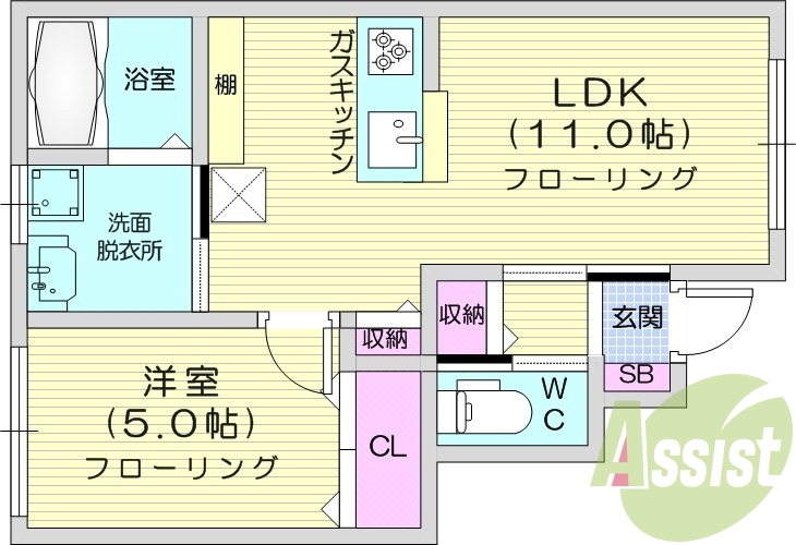 1LDK、エアコン、室内洗濯機置き場、トイレ浴室別、収納