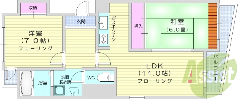 2LDK、エアコン、独立洗面台、和室、追い焚き機能