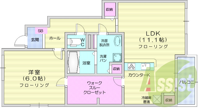 1LDK、ペット相談、バストイレ別、カウンターキッチン