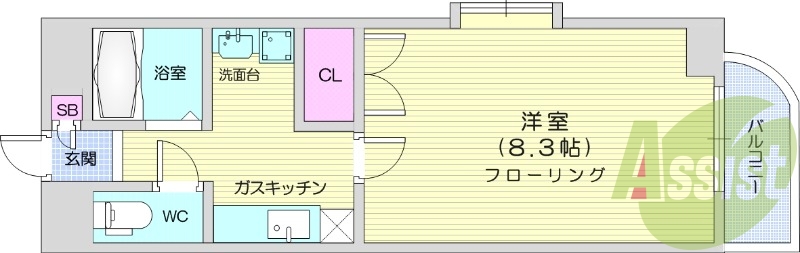 1K、バストイレ別、温水洗浄便座、洗面所独立